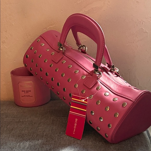 BCBG Handbags - BCBG Pink Studded Satchel